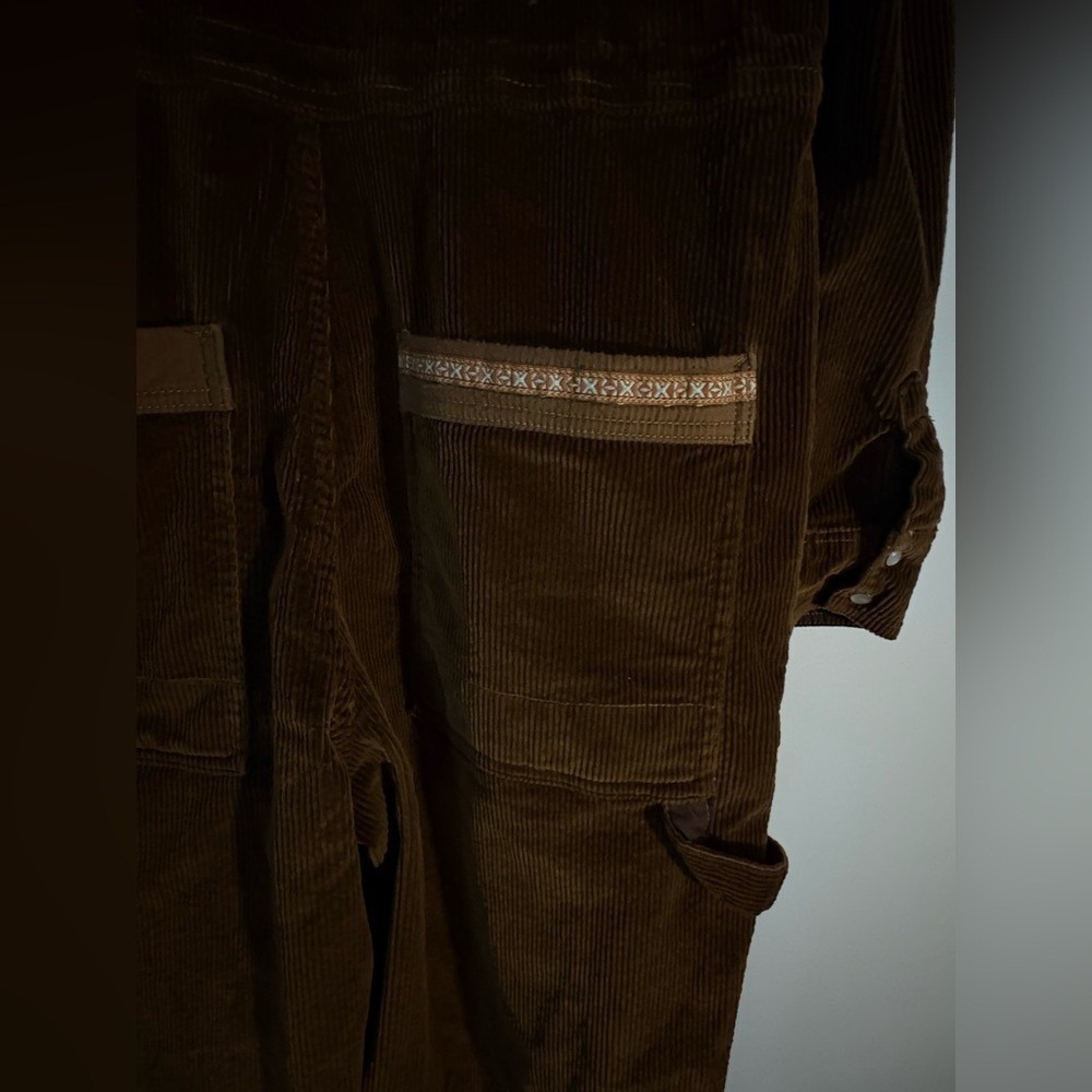 Brown Corduroy Coveralls Wide Leg Jumpsuit M Utility Workwear Relaxed Fit - Picture 4 of 7